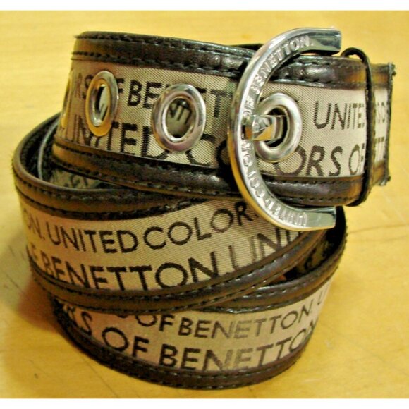 United Colors of Benetton Belt Brown Leather Trim Size M Silver Buckle NWOT Vtg main image 7